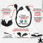 Single to Dual Horn Harness for Volkswagen & Skoda – Plug and Play