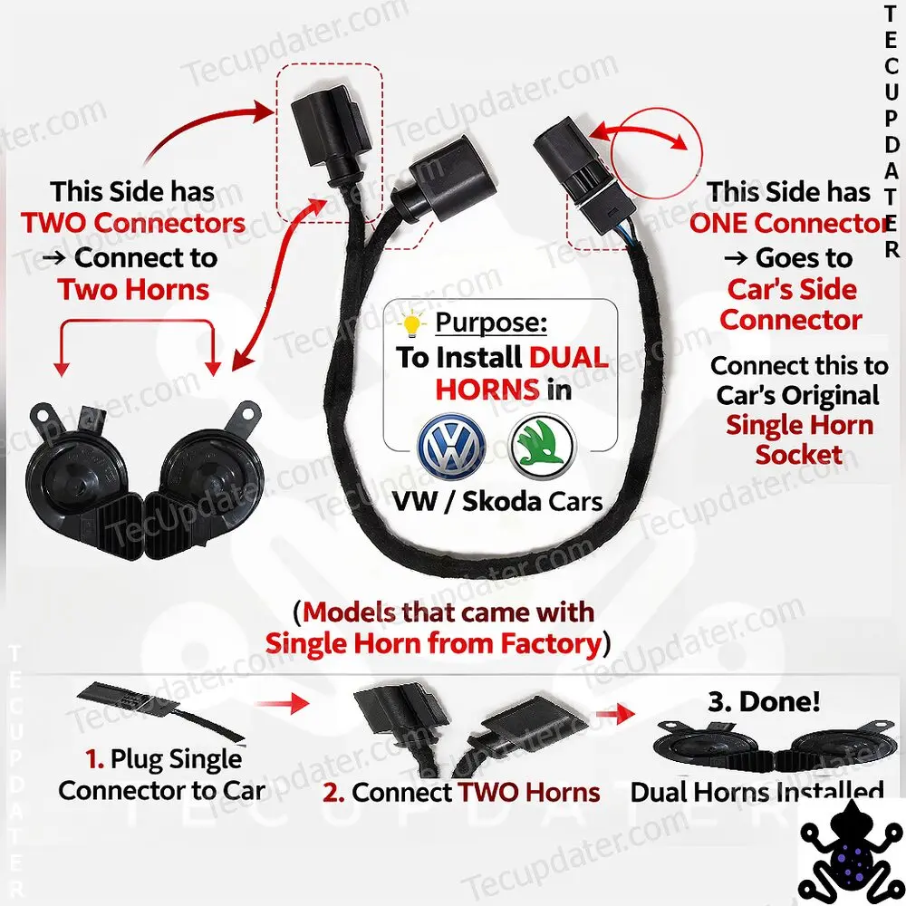 Single to Dual Horn Harness for Volkswagen & Skoda – Plug and Play