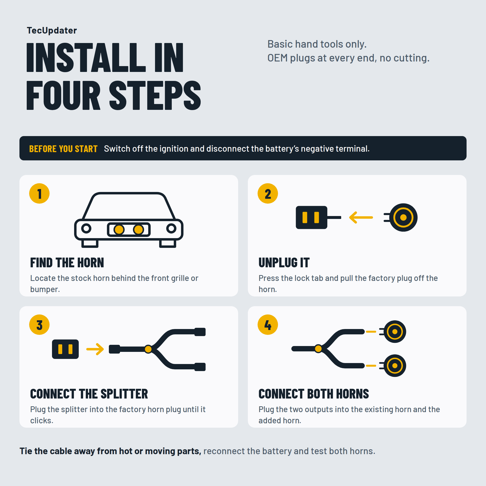 Single to Dual Horn Splitter Harness for Hyundai Creta, Venue, Verna, i20 & Kia Seltos, Sonet – INFAC