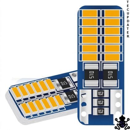 TecUpdater Amber T10 W5W LED Bulb Pair – 3014 24-SMD, 12V, Canbus Compatible, Turn Indicator and Side Marker