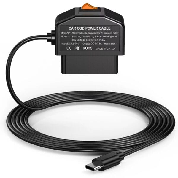 OBD to Type-C Output with Battery Protection for Dash Camera and Car DVR 24H Parking Mode
