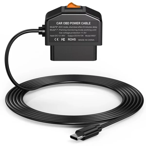 OBD to Type-C Output with Battery Protection for Dash Camera and Car DVR 24H Parking Mode