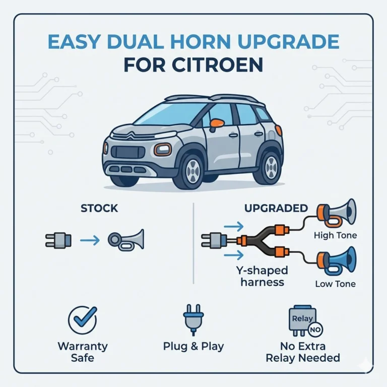 If your Citroen — C3, C3 Aircross, or similar — has a factory single horn and you want to switch to a dual-tone setup, here’s what you should know.